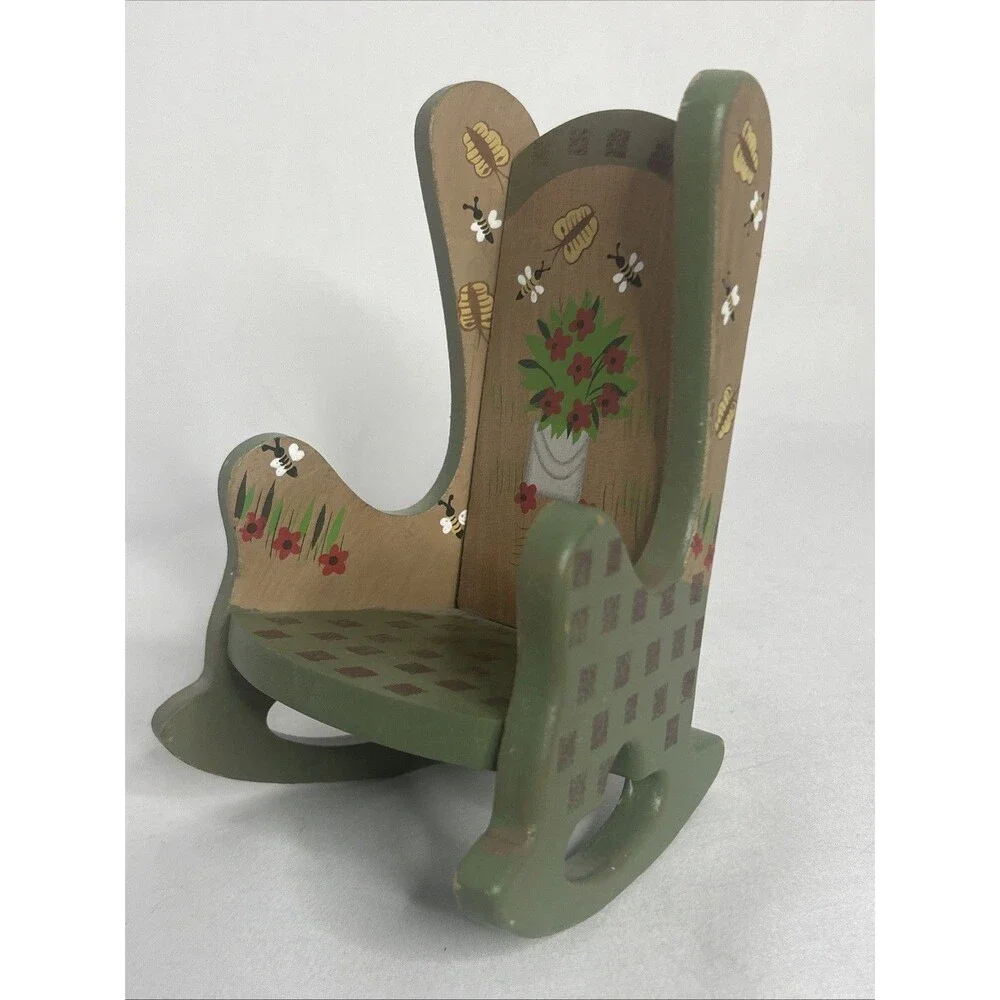 Hand Painted Wooden Doll Rocking Chair 6 Inch